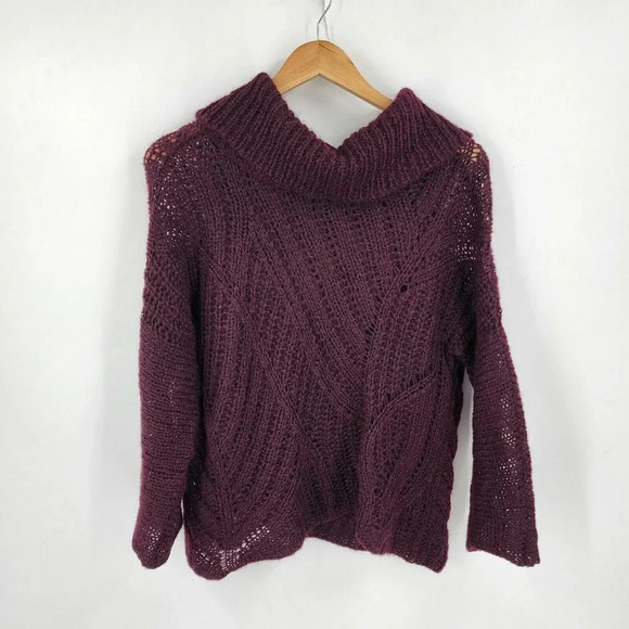 Eileen Fisher Women's Mohair Turtleneck Open Knit Pullover Sweater Maroon Size S - Picture 1 of 10